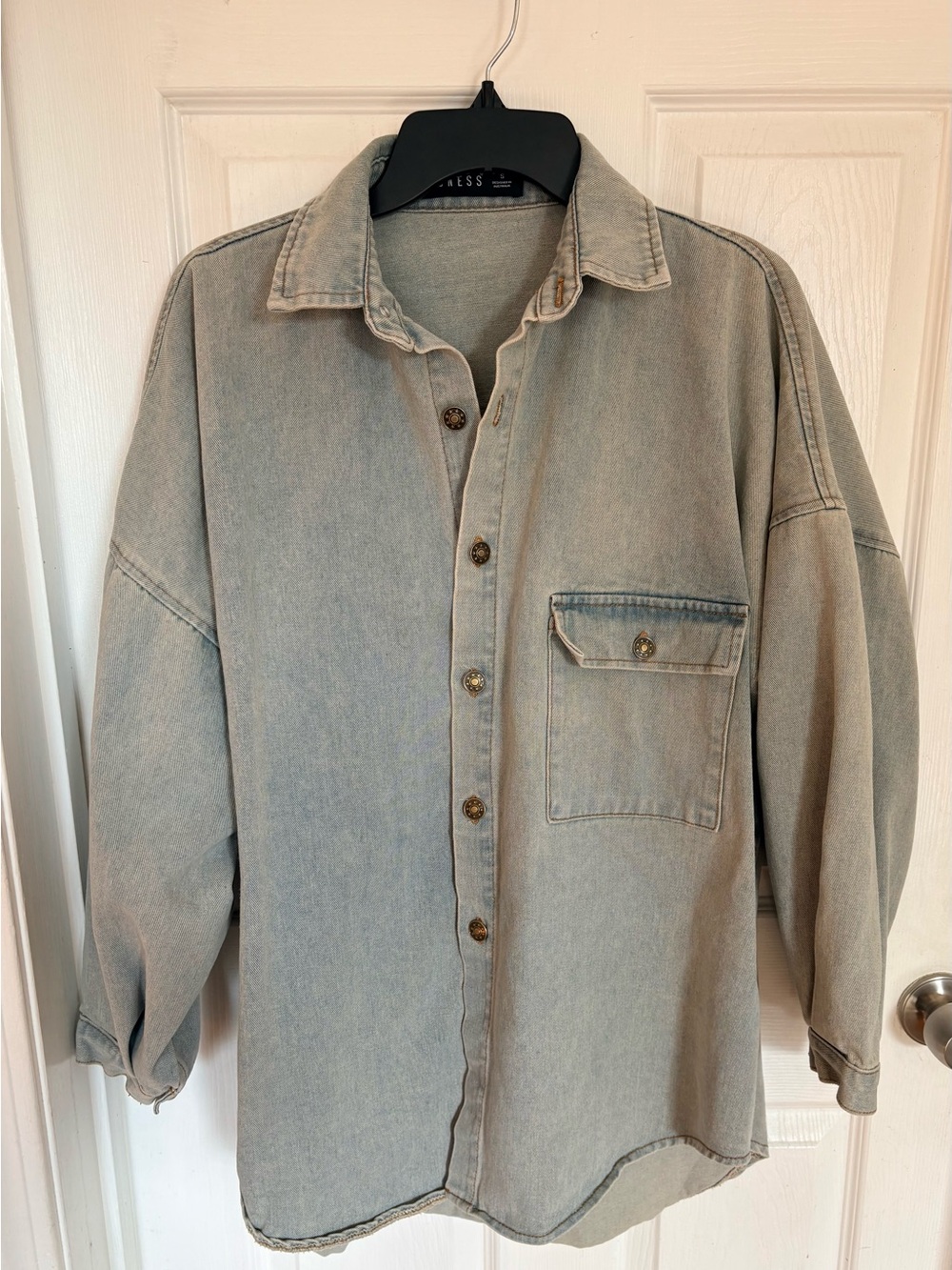 Oversized Light Gray Denim Shacket - women